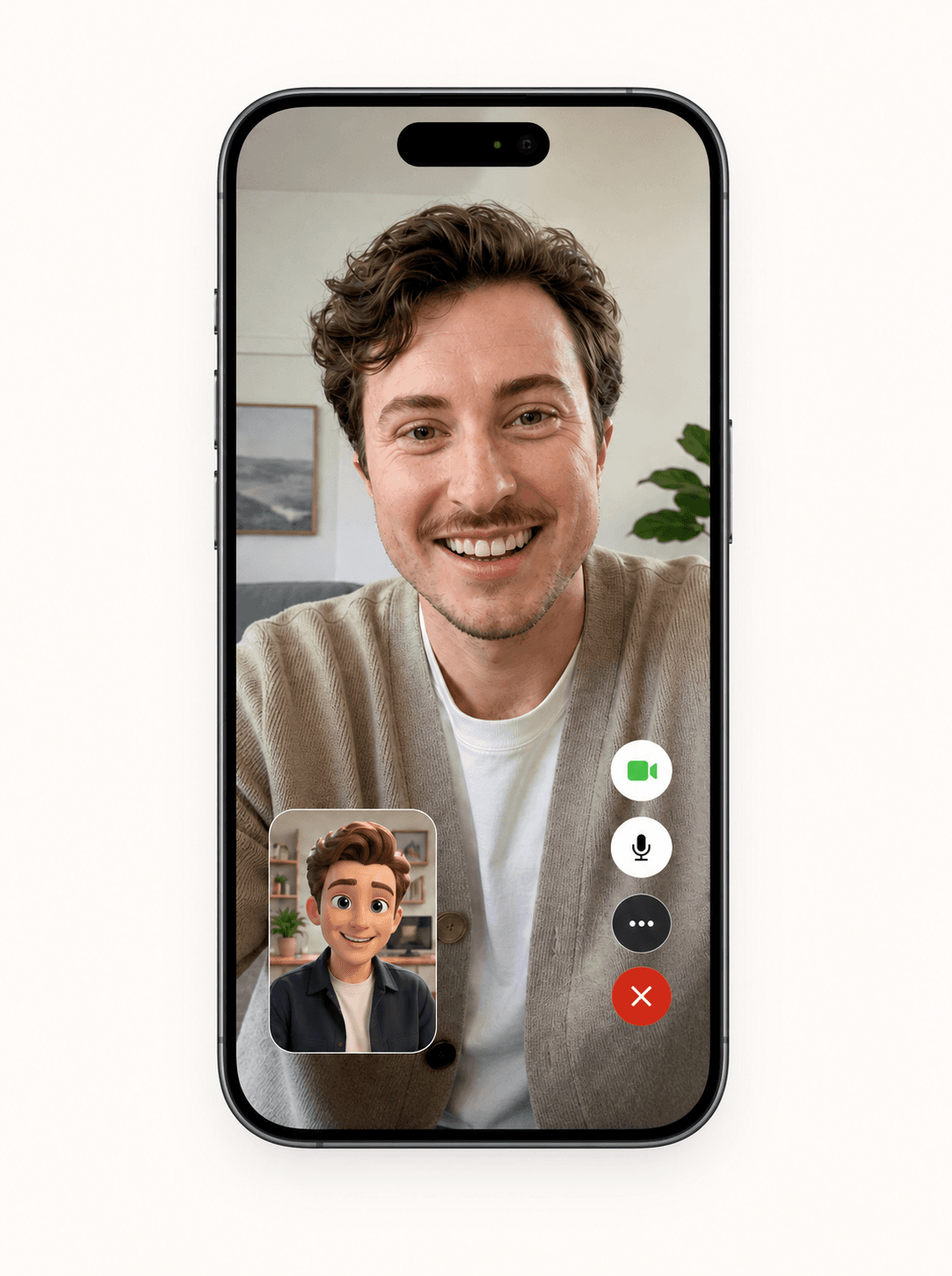 A live FaceTime-style call with a person and a 3D AI agent